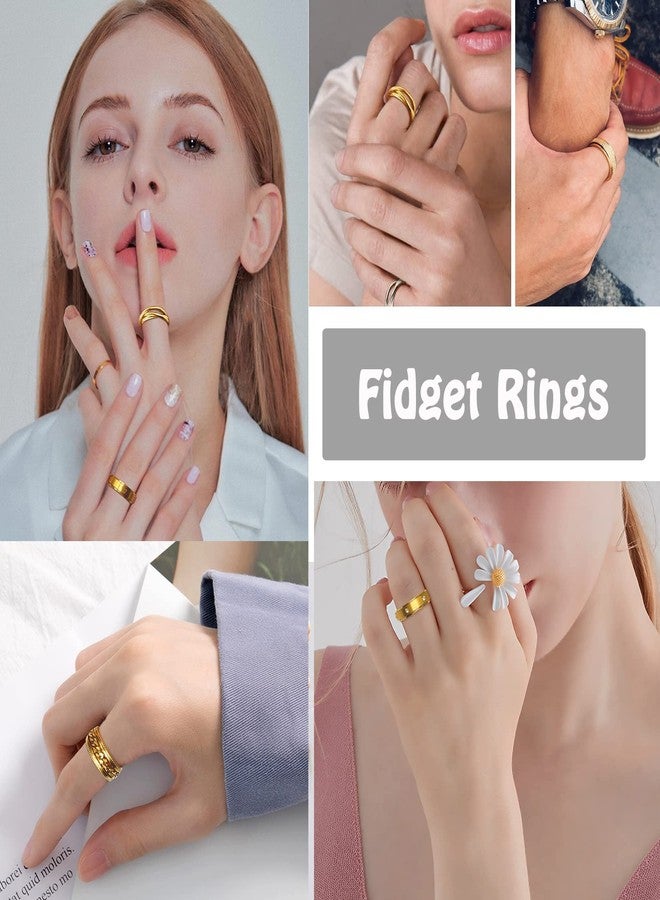 MOROYA 5PCS 18K Gold Plated Fidget Rings for Anxiety Stainless Steel Butterfly Chain CZ Inlaid Spinner Rings for Women Men Anti Anxiety Ring Band Set - Image 4
